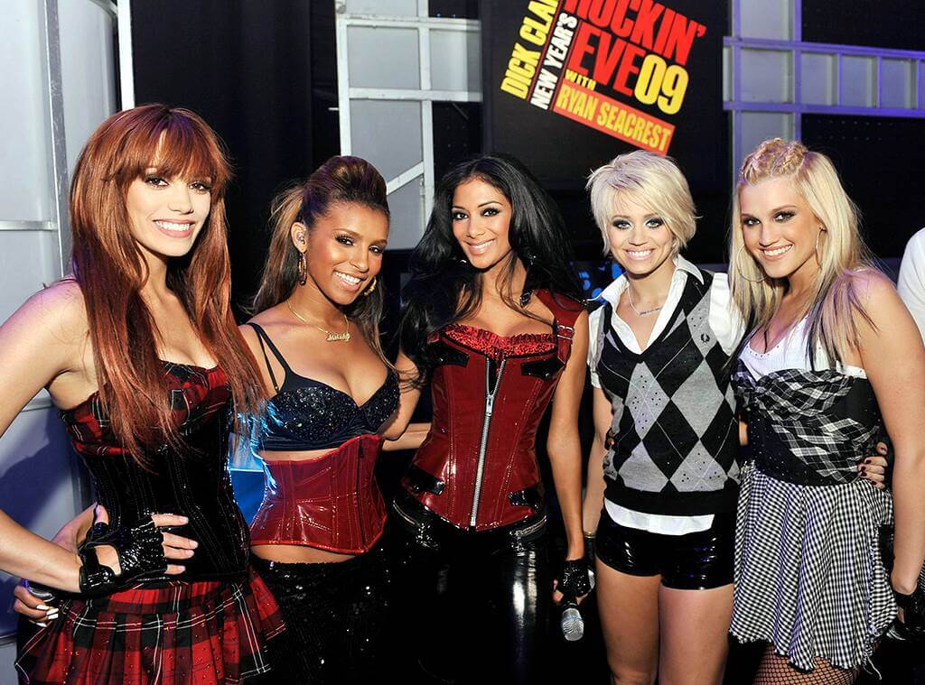 Para anggota Pussycat Dolls dalam kostum bertema warna hitam, putih, dan merah, di salah satu event